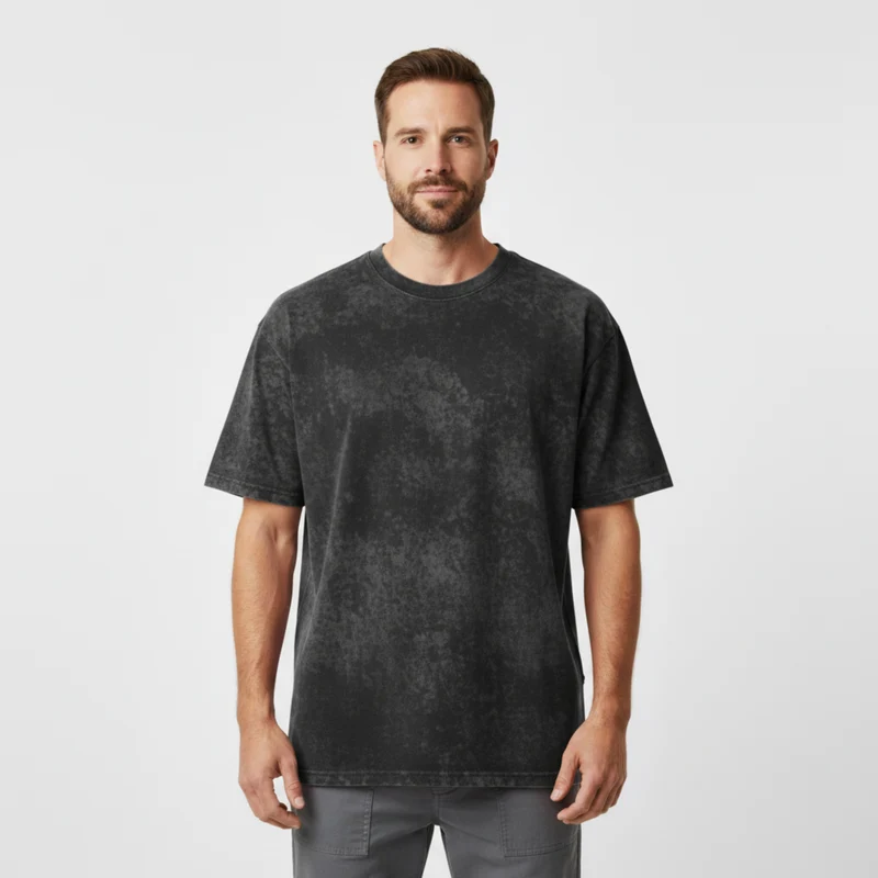 T-shirt Vintage délavé à l'acide en coton épais pour homme et femme coupe oversized