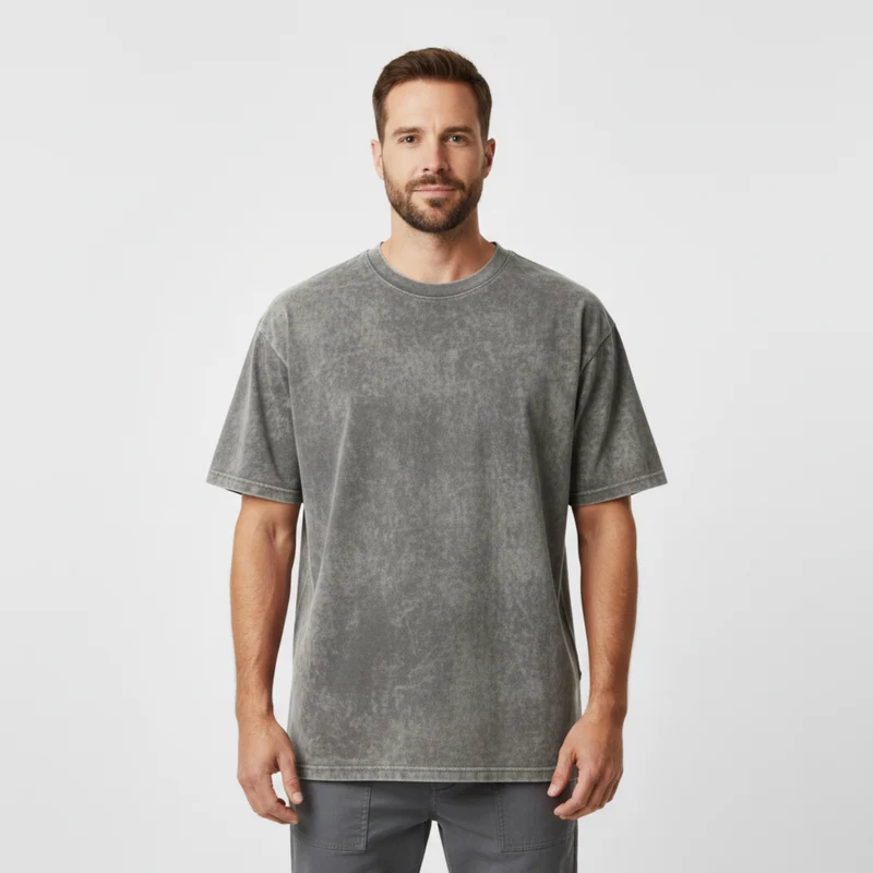 T-shirt Vintage délavé à l'acide en coton épais pour homme et femme coupe oversized