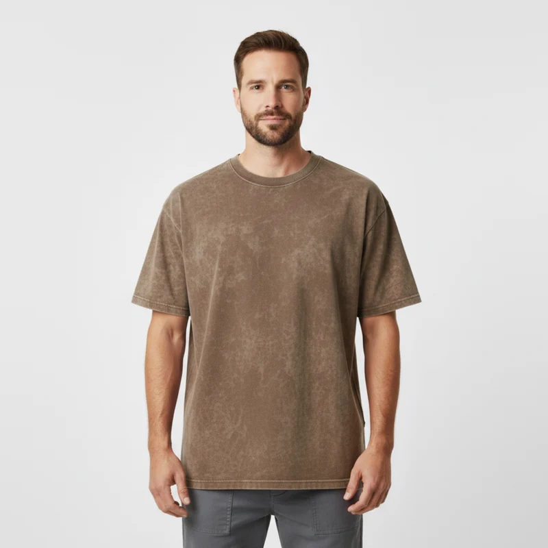 T-shirt Vintage délavé à l'acide en coton épais pour homme et femme coupe oversized