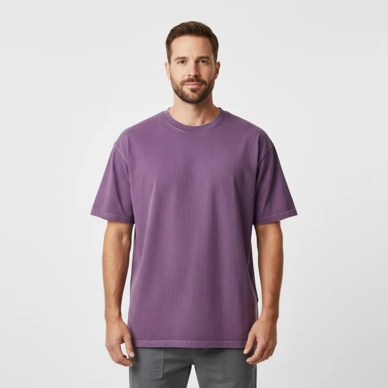 T-shirt Vintage délavé à l'acide en coton épais pour homme et femme coupe oversized