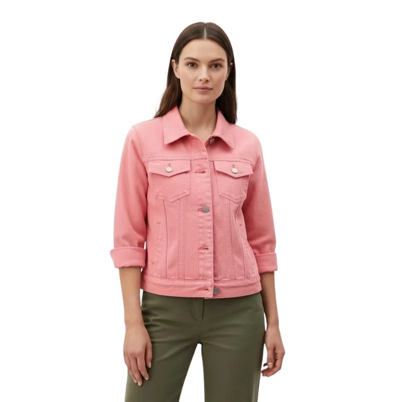 Veste en Jean Courte avec Boutons et Poches de Poitrine pour Femme