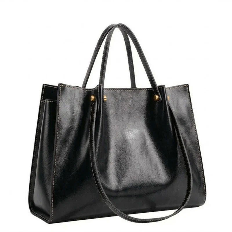 Sac Cabas en Cuir Végétalien avec Fermeture Éclair et Bandoulière pour Femmes