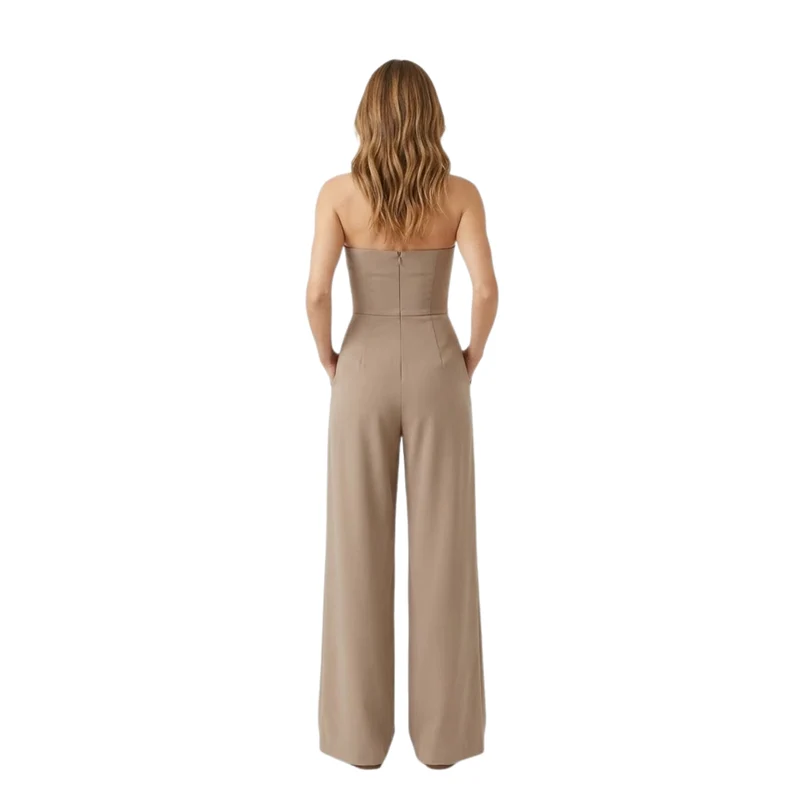 Combinaison Pantalon Bustier sans Bretelles avec Taille Ajustée et Jambes Larges