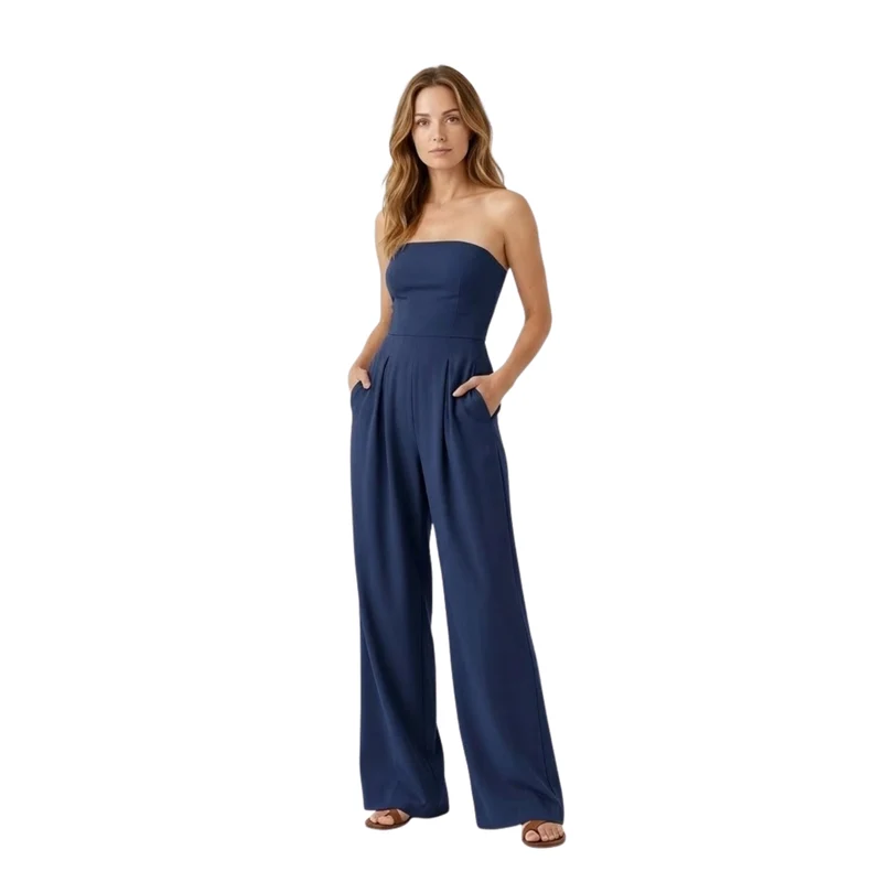 Combinaison Pantalon Bustier sans Bretelles avec Taille Ajustée et Jambes Larges