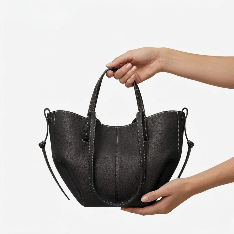 Sac à Main en Cuir de Grande Capacité avec Ailes Plissées pour Femme