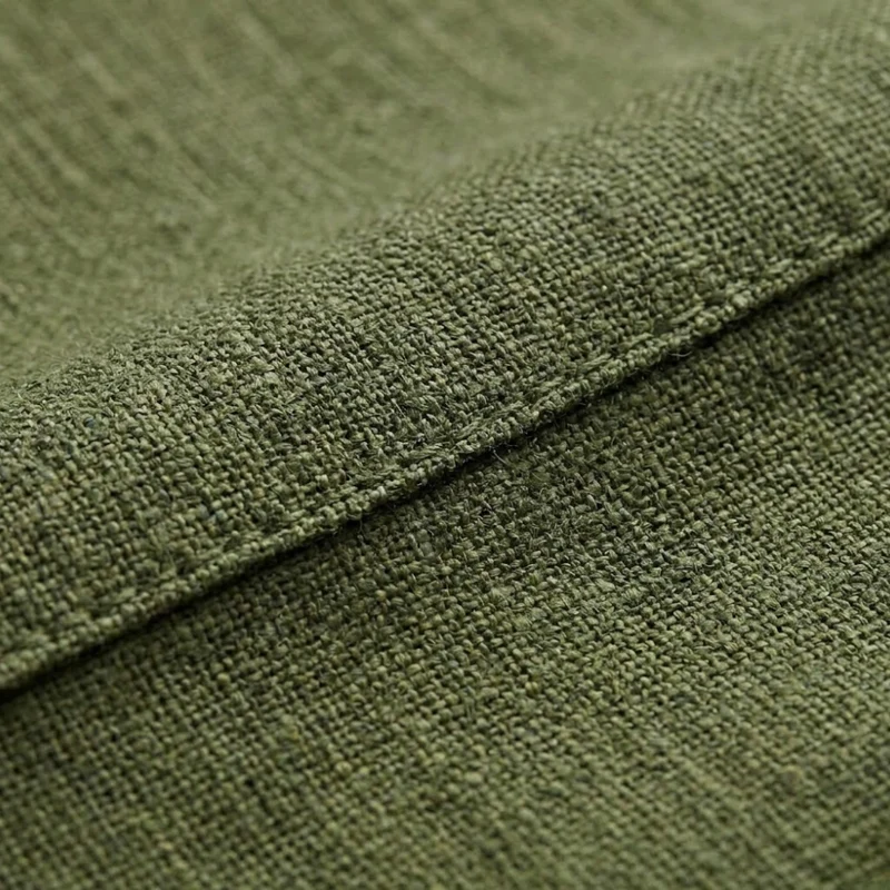 Chemise en Coton et Lin à Manches Courtes avec Col Rabattu pour Homme