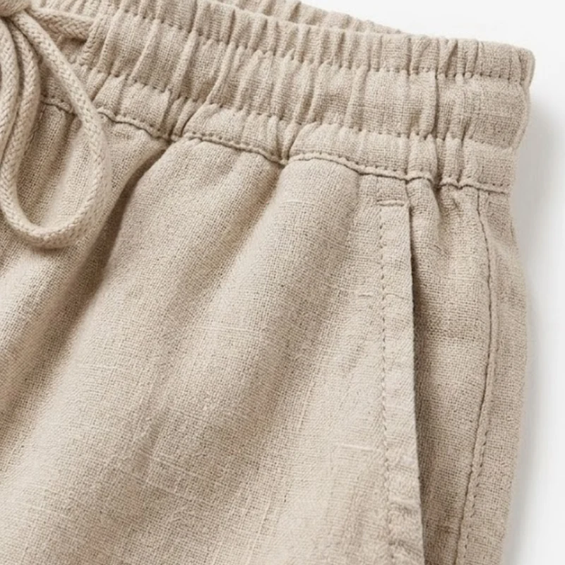 Short en Coton et Lin avec Taille Élastique et Poches pour Femmes