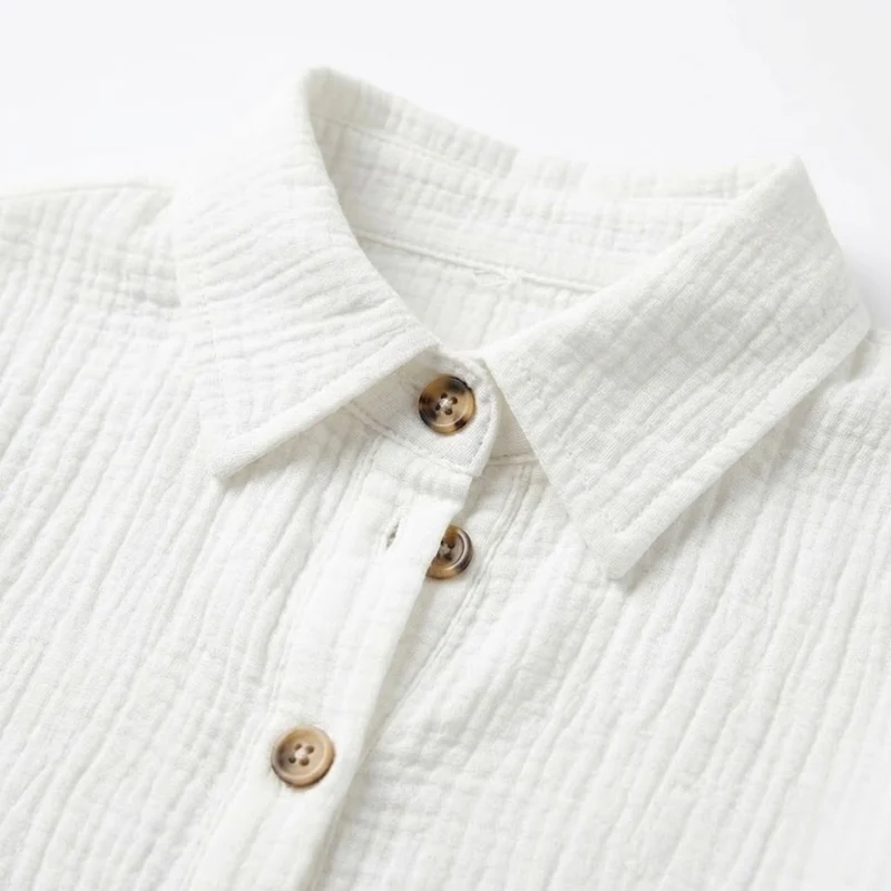 Robe Courte en Coton et Lin avec Col en V et Manches Trois-Quarts pour Femmes