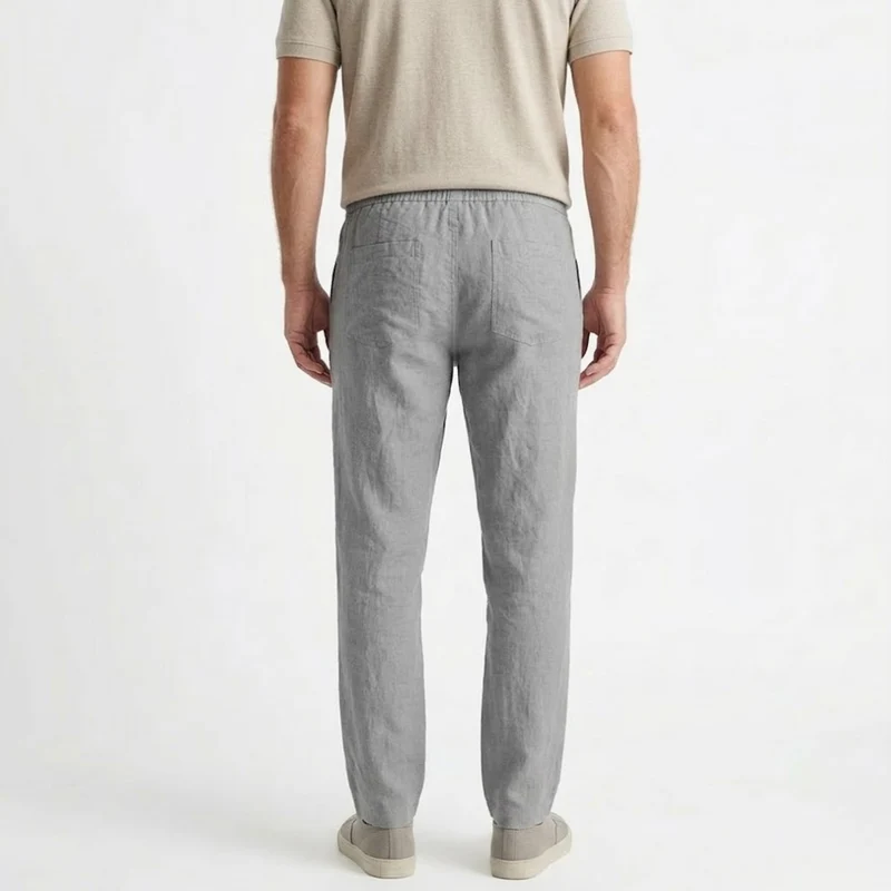 Pantalon Homme en Coton et Lin avec Taille Élastique et Cordon de Serrage