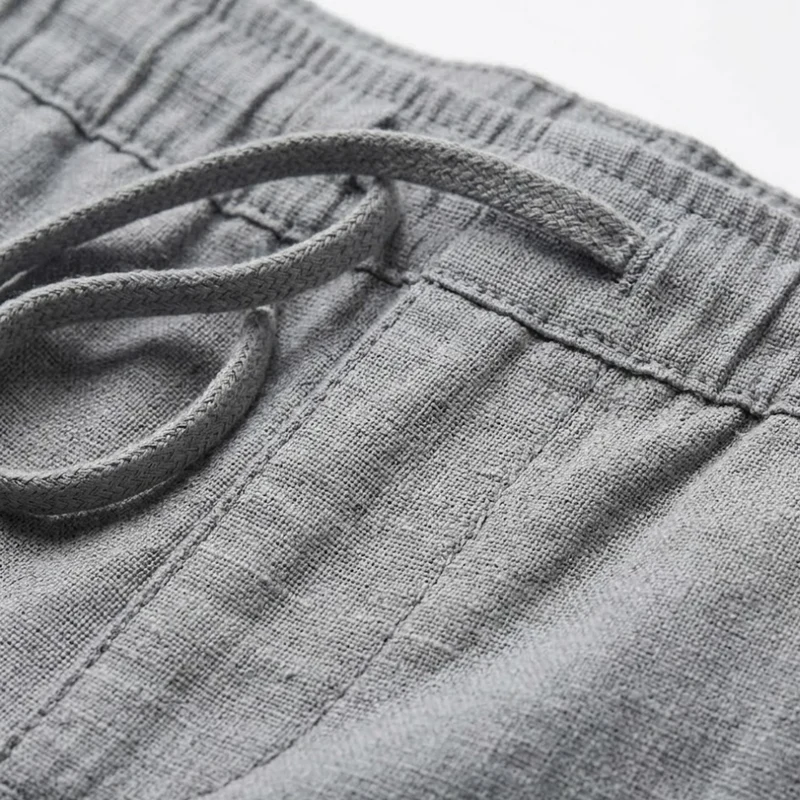 Pantalon Homme en Coton et Lin avec Taille Élastique et Cordon de Serrage