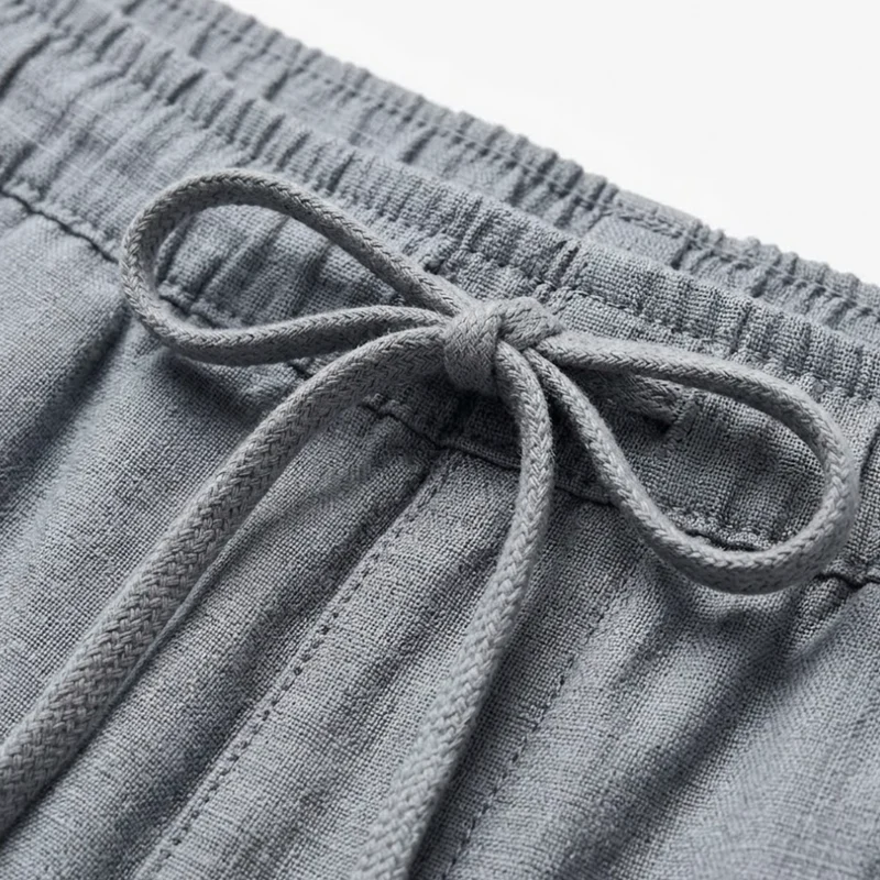 Pantalon Homme en Coton et Lin avec Taille Élastique et Cordon de Serrage