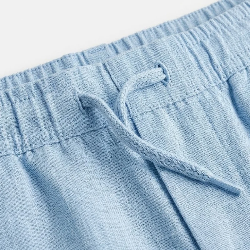 Pantalon en Coton et Lin pour Hommes avec Taille Élastique et Poches Arrière