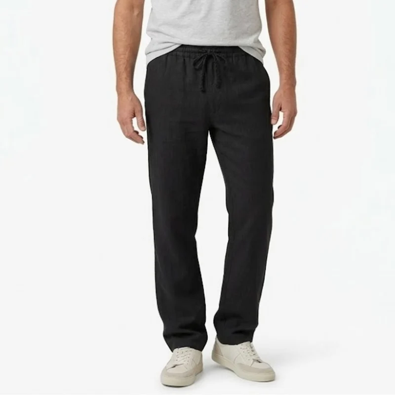 Pantalon en Coton et Lin pour Hommes avec Taille Élastique et Poches Arrière