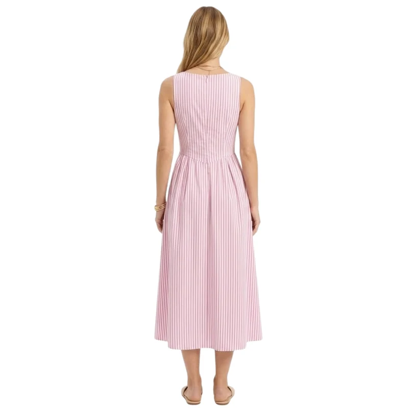 Robe Longue à Rayures Verticales sans Manches avec Col Haut pour Femmes