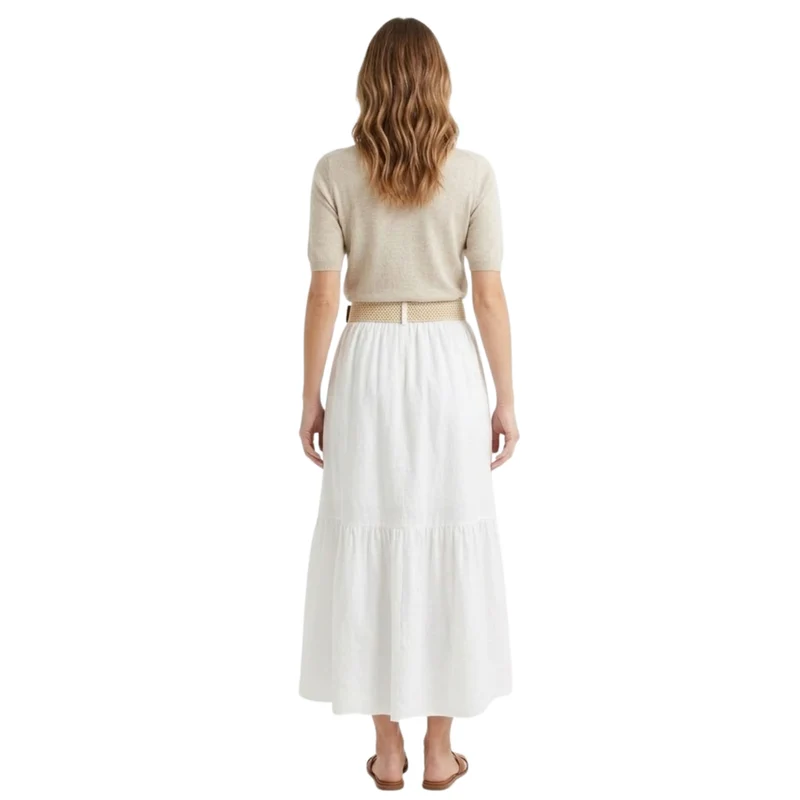 Jupe Mi-Longue Évasée à Taille Haute pour Femmes avec Ceinture et Coupe Trapèze