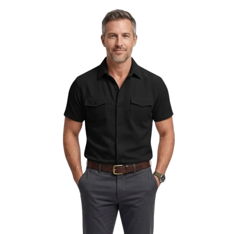 Chemise cargo pour homme en velours côtelé à manches courtes avec poches poitrine