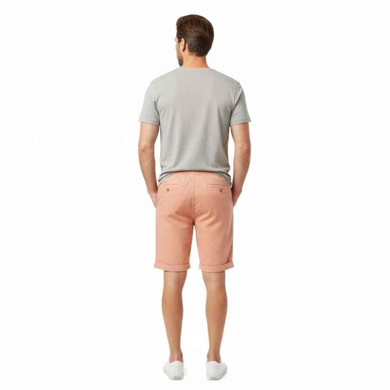 Short pour Hommes en 100 % Lin avec Taille Élastique à Cordon et Coupe Droite