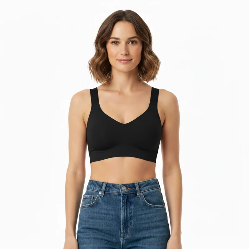 Soutien-gorge push-up sans armature et sans couture pour femmes avec bretelles réglables et fermeture à quatre agrafes