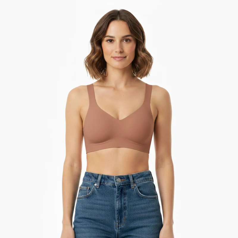 Soutien-gorge push-up sans armature et sans couture pour femmes avec bretelles réglables et fermeture à quatre agrafes