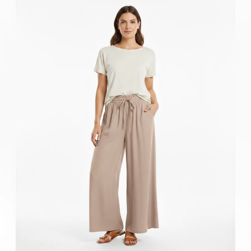 Pantalon ample à jambes larges pour femmes avec taille élastique et poches