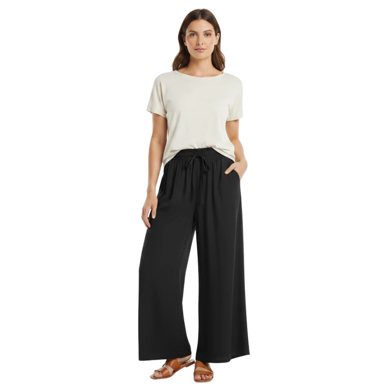 Pantalon ample à jambes larges pour femmes avec taille élastique et poches