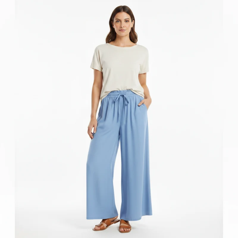 Pantalon ample à jambes larges pour femmes avec taille élastique et poches
