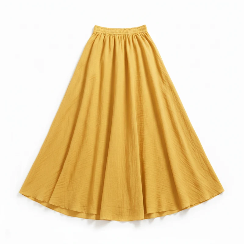 Jupe Maxi Femme en Coton et Lin, Taille Haute Élastique, Coupe Évasée, Longueur Cheville