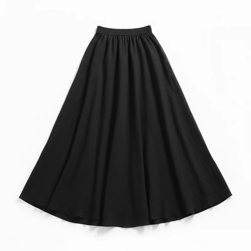 Jupe Maxi Femme en Coton et Lin, Taille Haute Élastique, Coupe Évasée, Longueur Cheville