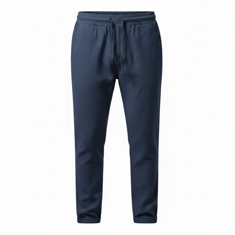 Pantalon en Coton et Lin pour Homme avec Taille Élastique et Coupe Droite Décontractée