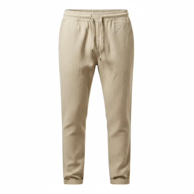 Pantalon en Coton et Lin pour Homme avec Taille Élastique et Coupe Droite Décontractée