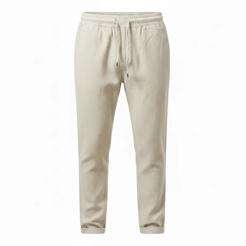 Pantalon en Coton et Lin pour Homme avec Taille Élastique et Coupe Droite Décontractée