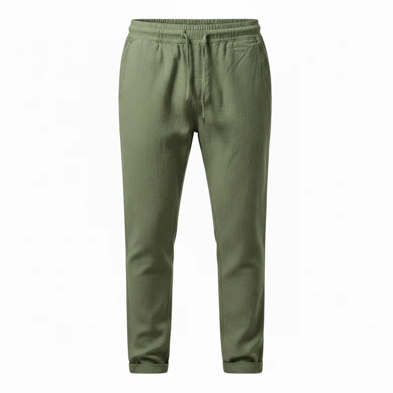 Pantalon en Coton et Lin pour Homme avec Taille Élastique et Coupe Droite Décontractée