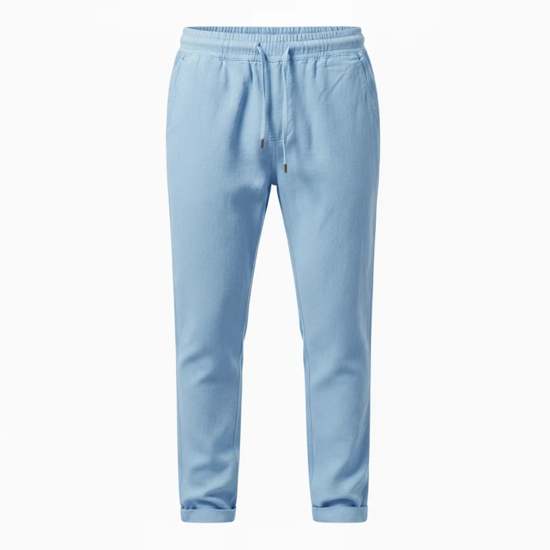 Pantalon en Coton et Lin pour Homme avec Taille Élastique et Coupe Droite Décontractée