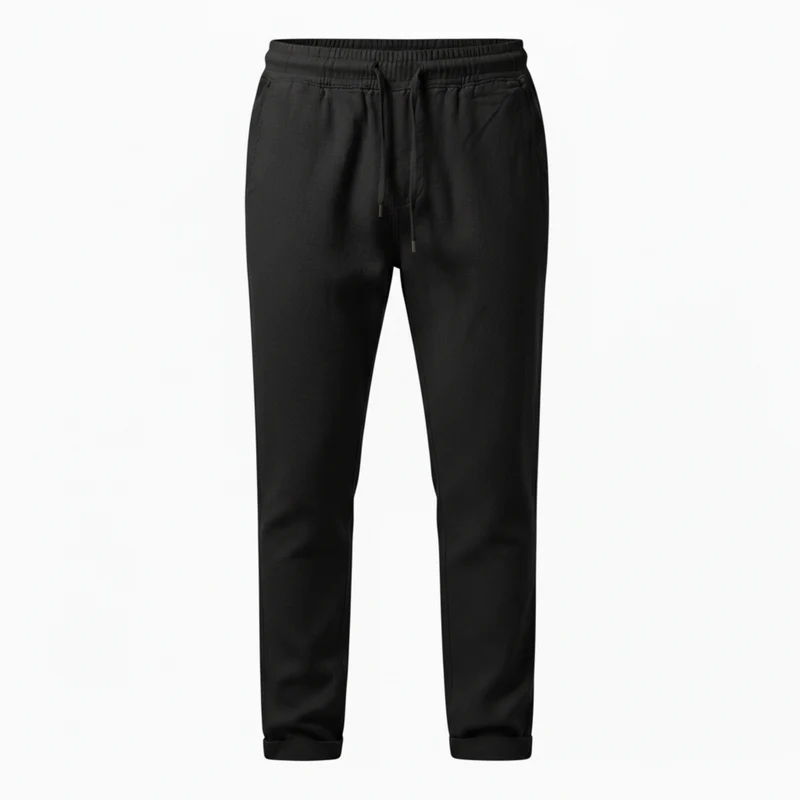 Pantalon en Coton et Lin pour Homme avec Taille Élastique et Coupe Droite Décontractée