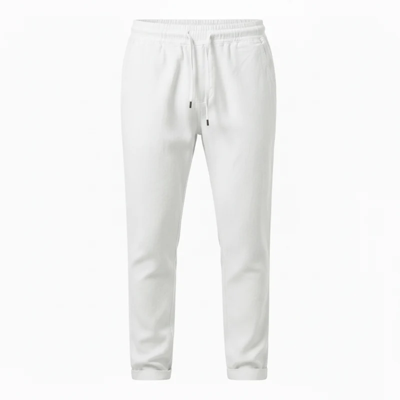 Pantalon en Coton et Lin pour Homme avec Taille Élastique et Coupe Droite Décontractée