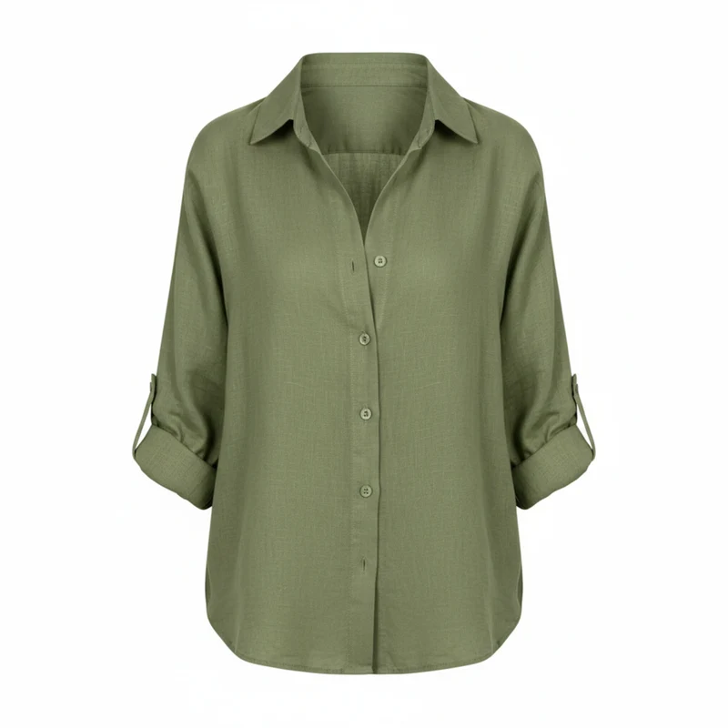 Chemise décontractée ample pour femmes à boutons avec manches trois-quarts et encolure fendue
