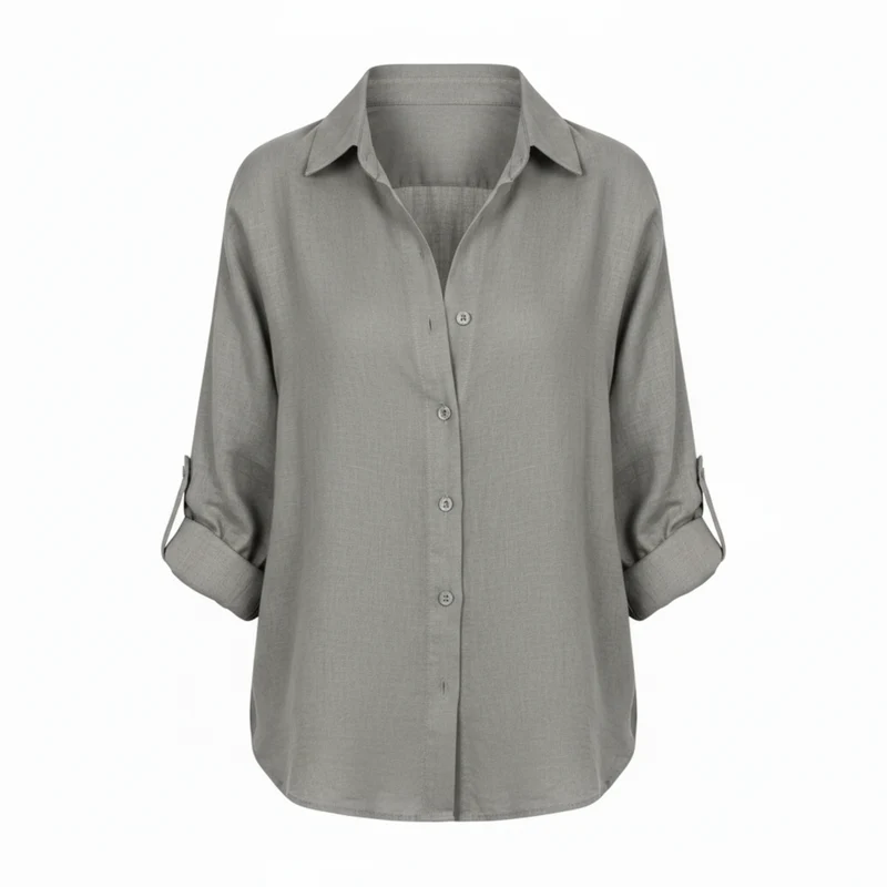 Chemise décontractée ample pour femmes à boutons avec manches trois-quarts et encolure fendue