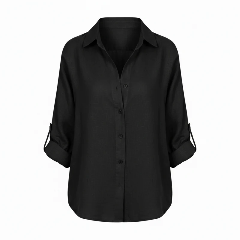 Chemise décontractée ample pour femmes à boutons avec manches trois-quarts et encolure fendue