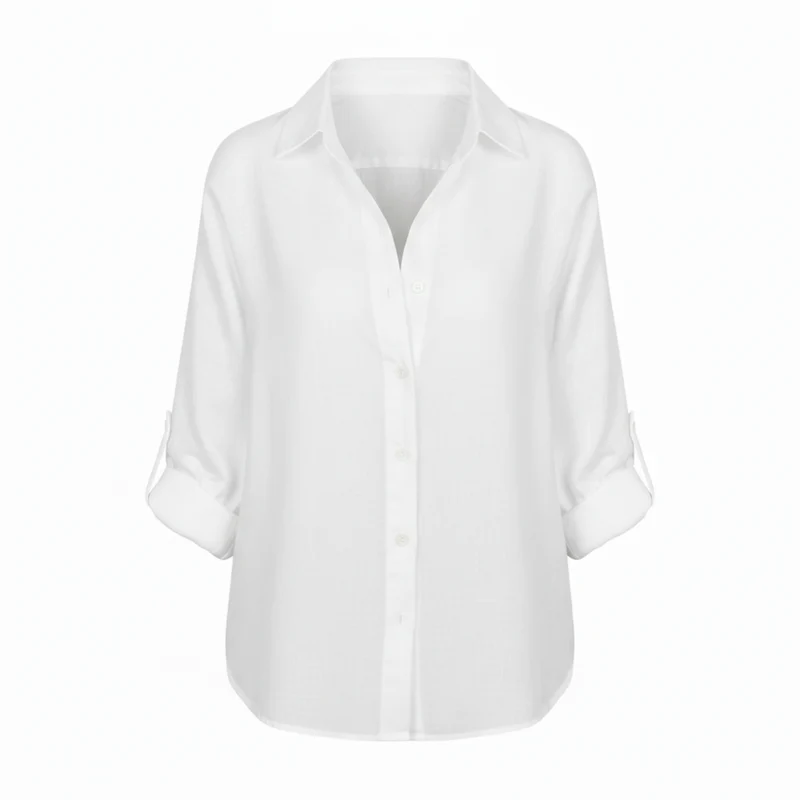 Chemise décontractée ample pour femmes à boutons avec manches trois-quarts et encolure fendue