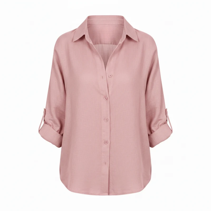 Chemise décontractée ample pour femmes à boutons avec manches trois-quarts et encolure fendue