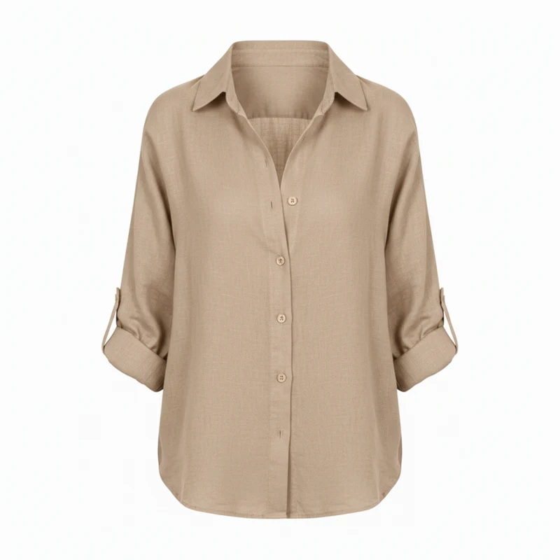 Chemise décontractée ample pour femmes à boutons avec manches trois-quarts et encolure fendue