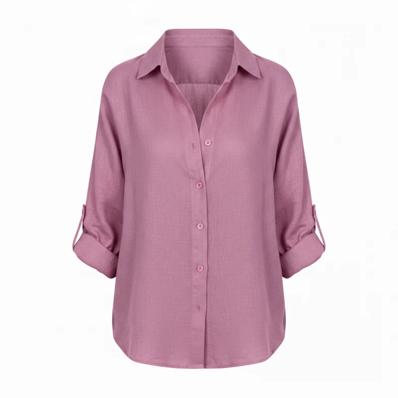 Chemise décontractée ample pour femmes à boutons avec manches trois-quarts et encolure fendue