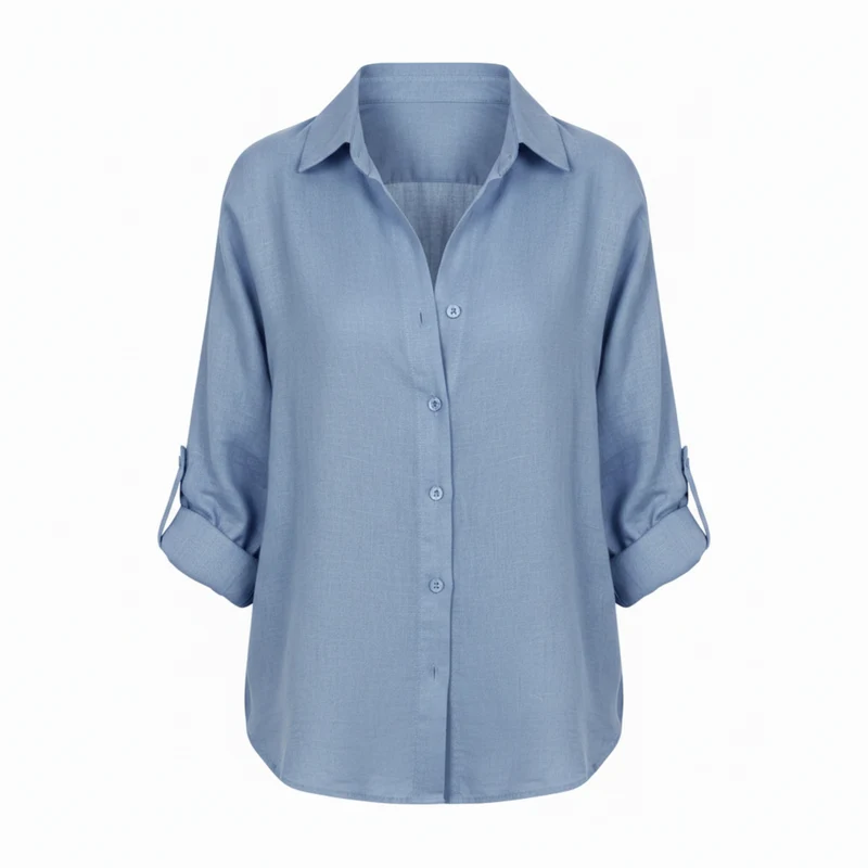 Chemise décontractée ample pour femmes à boutons avec manches trois-quarts et encolure fendue