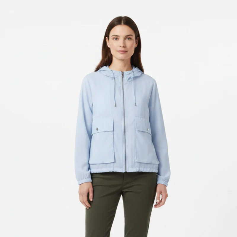 Veste de Protection Solaire Légère à Capuche et Fermeture Éclair pour Femme