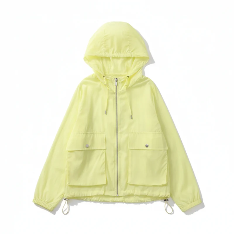 Veste de Protection Solaire Légère à Capuche et Fermeture Éclair pour Femme