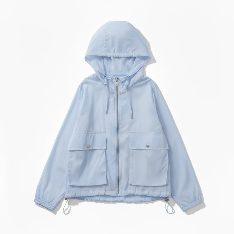 Veste de Protection Solaire Légère à Capuche et Fermeture Éclair pour Femme