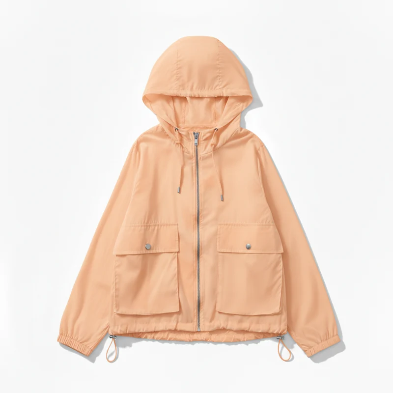 Veste de Protection Solaire Légère à Capuche et Fermeture Éclair pour Femme