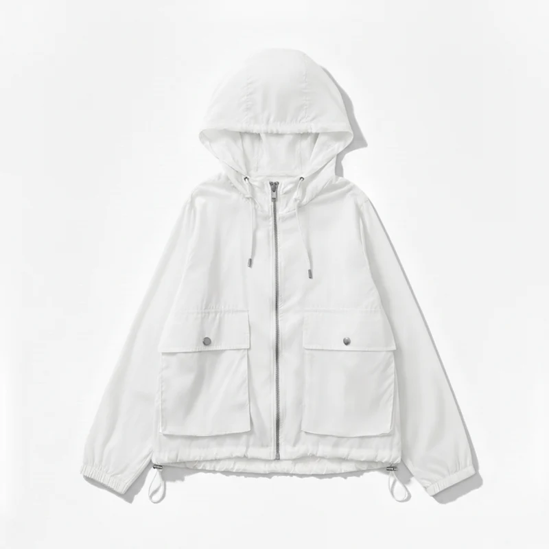Veste de Protection Solaire Légère à Capuche et Fermeture Éclair pour Femme