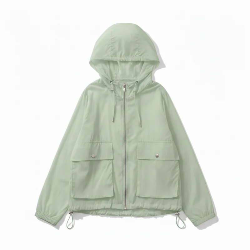 Veste de Protection Solaire Légère à Capuche et Fermeture Éclair pour Femme