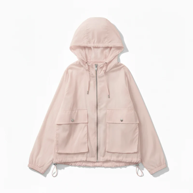 Veste de Protection Solaire Légère à Capuche et Fermeture Éclair pour Femme